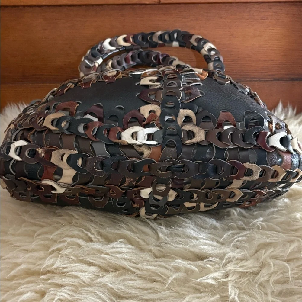 *RARE* 70’s Handmade Braided Leather Multi Brown Hobo Bohemian Bucket Tote Bag